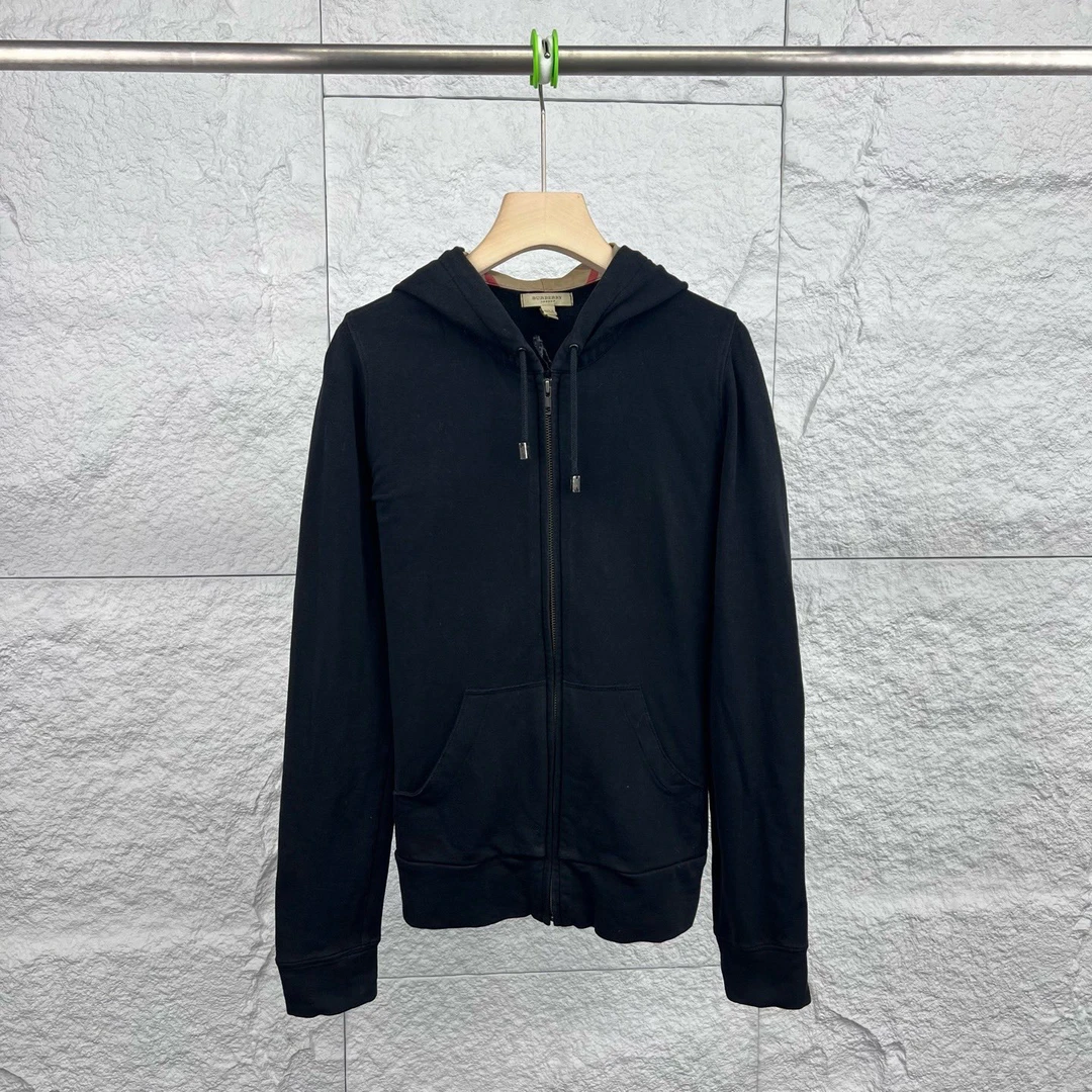 99新 BURBERRY/博柏利 S码/黑色格纹拼接拉链帽/13706172