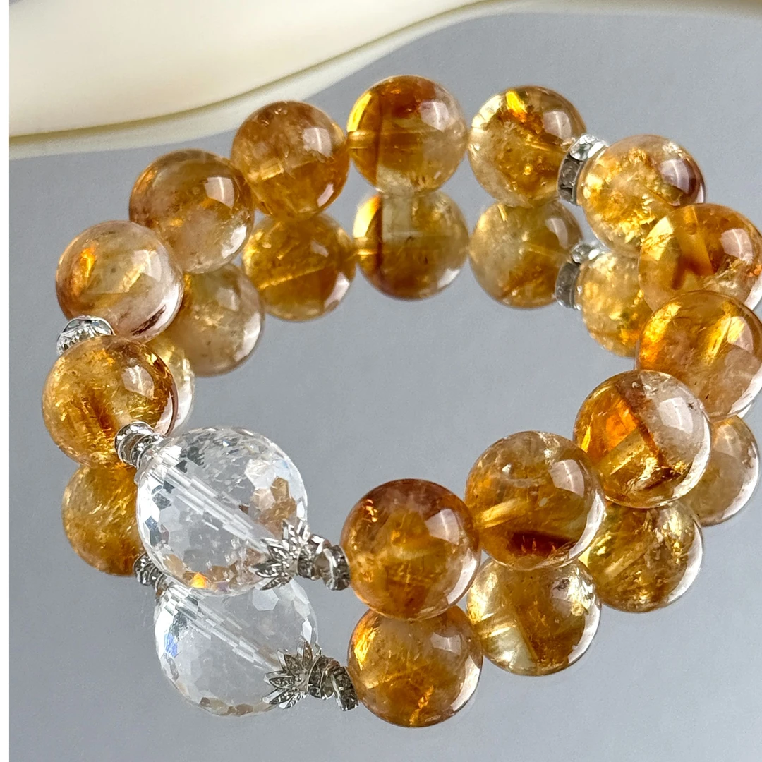 【腰缠万贯】13mm黄水晶+15mm白水晶天然水晶手串多样性发货