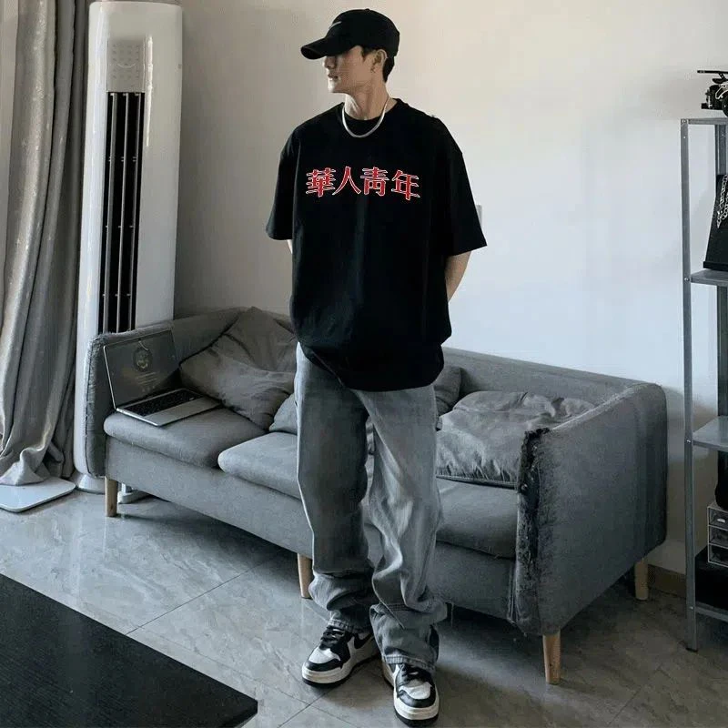 100%纯棉300克重磅夏季美式ins宽松百搭韩版短袖t恤设计圆领上衣