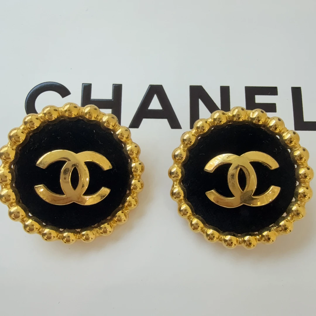 95新 Chanel/香奈儿 Chanel vintage香奈儿中古丝绒黑金耳夹