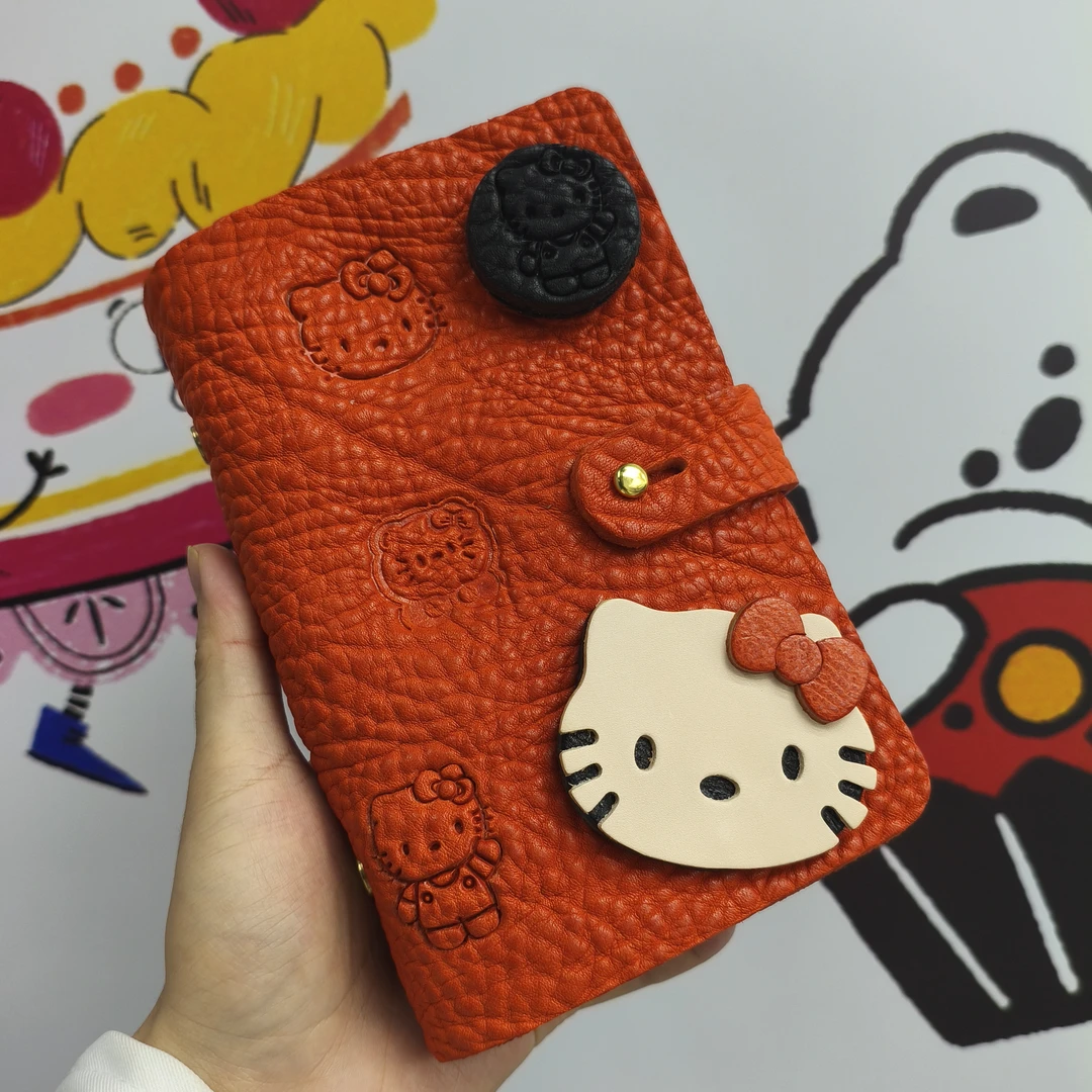 原生原物治愈系头层牛皮纯手工珊瑚红ktA6手帐