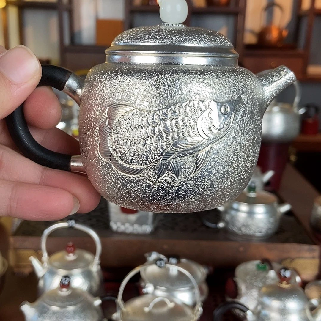 疯***人纯手工制作茶壶铜底银衣壶