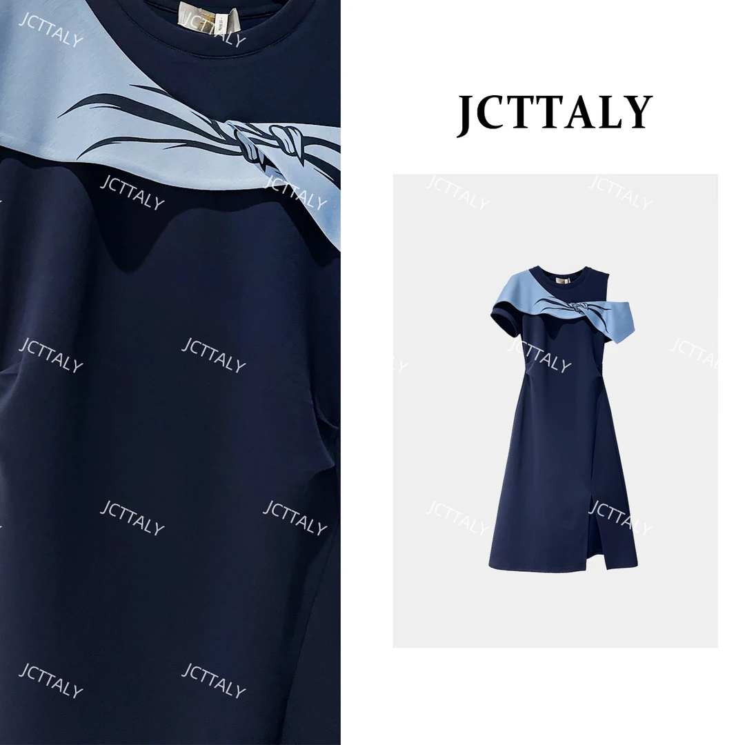 【宠粉价】时尚个性轻潮不对称露肩开衩25夏季新款连衣裙女JC-A3939