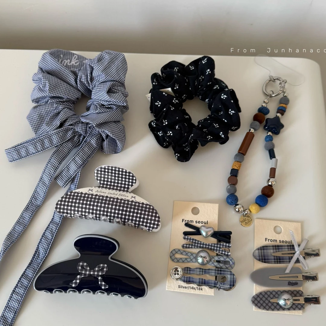 韩系气质抓夹发夹侧边大肠发圈串珠手机链配饰鲨鱼夹发抓发饰头饰