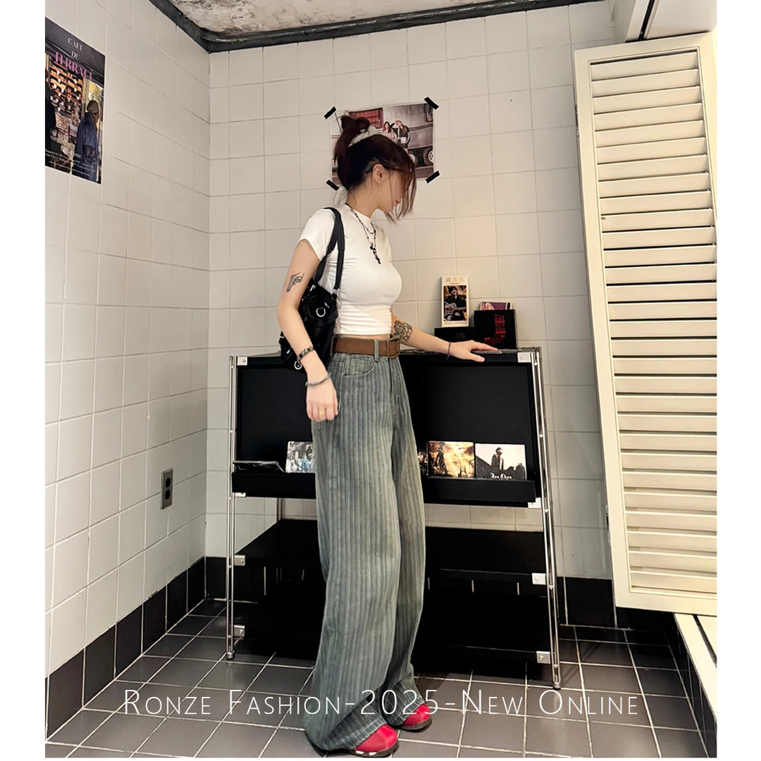 【现货24h+运费险】初秋美式复古水洗提花阔腿牛仔裤宽松拖地裤