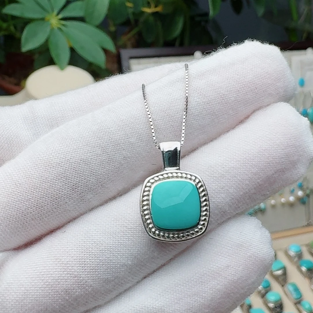 绿松石银S925镶嵌颈饰吊坠