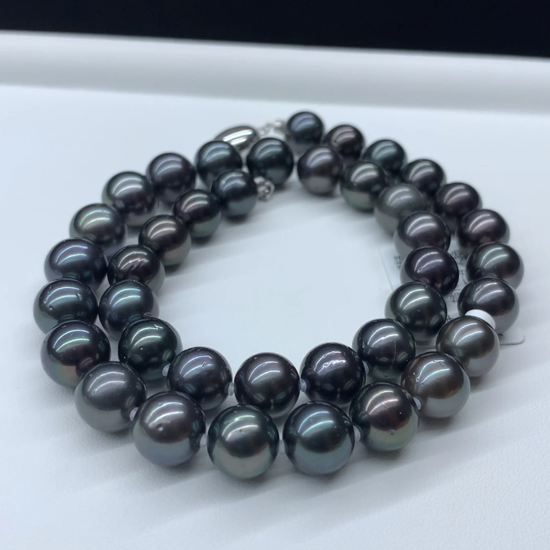 海水珍珠18K金镶嵌耳饰10-11.6mm大溪地黑珍珠项链