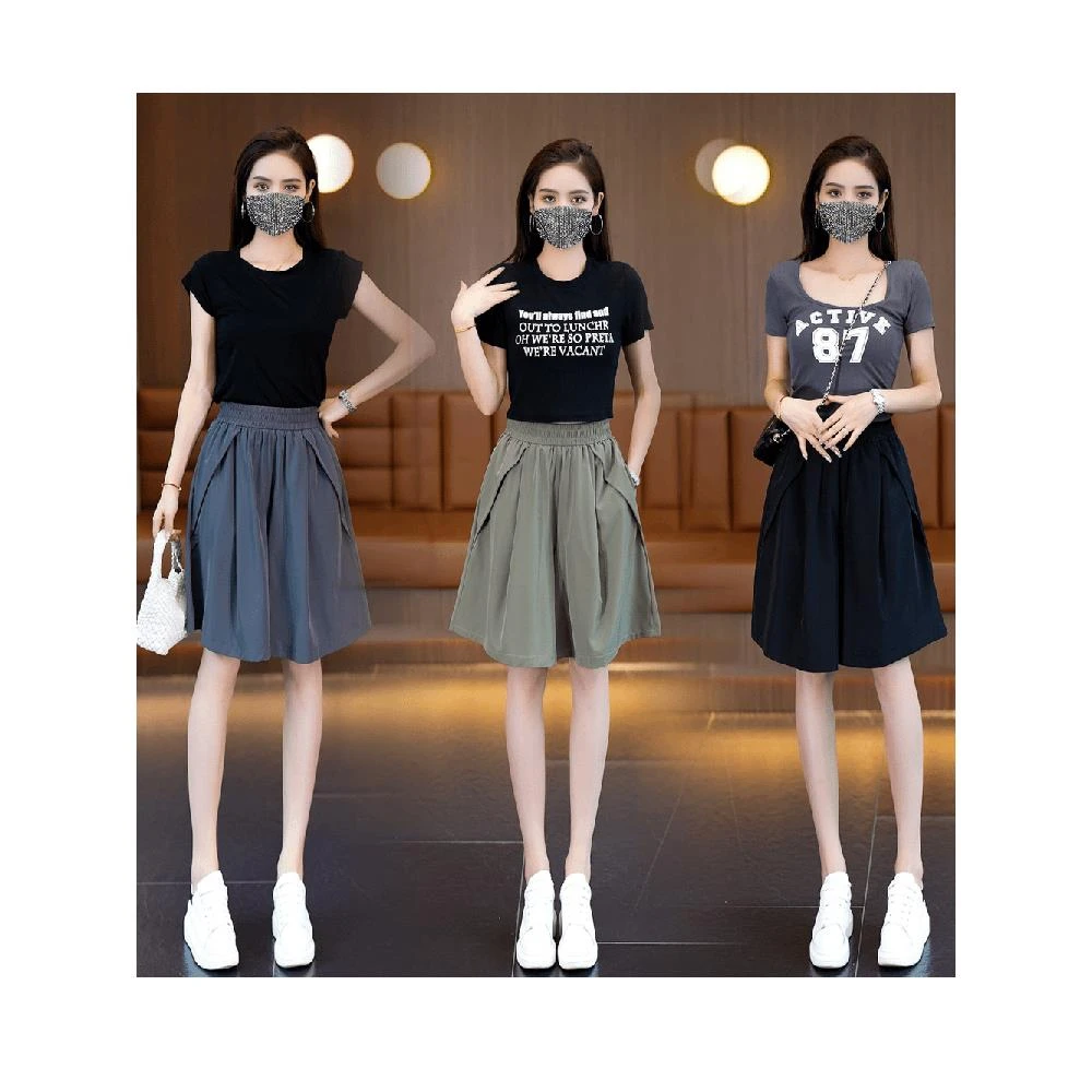 冰丝速干裤裙女2025新款夏季小个子休闲松紧高腰显瘦宽松阔腿短裤