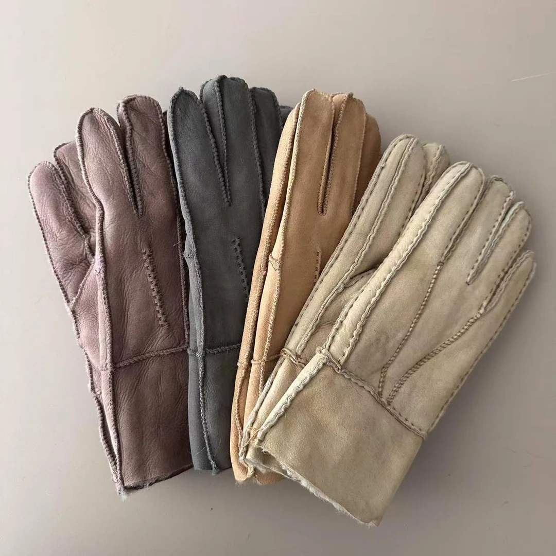 羊皮毛一体手套男女士皮手套加厚秋冬季保暖黑色保暖真皮羊毛