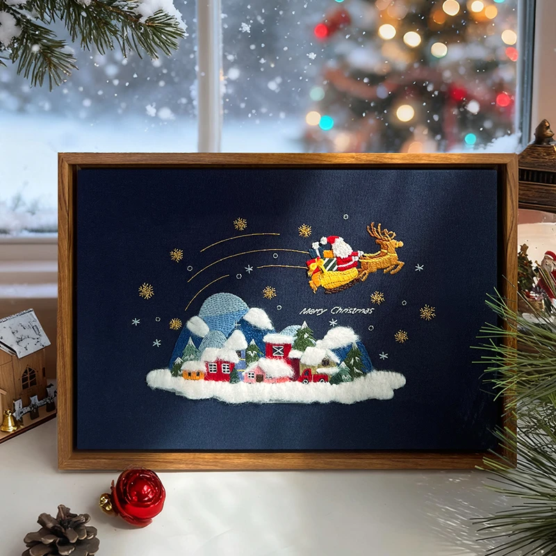 圣诞节手工布艺制作礼物刺绣diy材料包立体相框画送朋友礼物