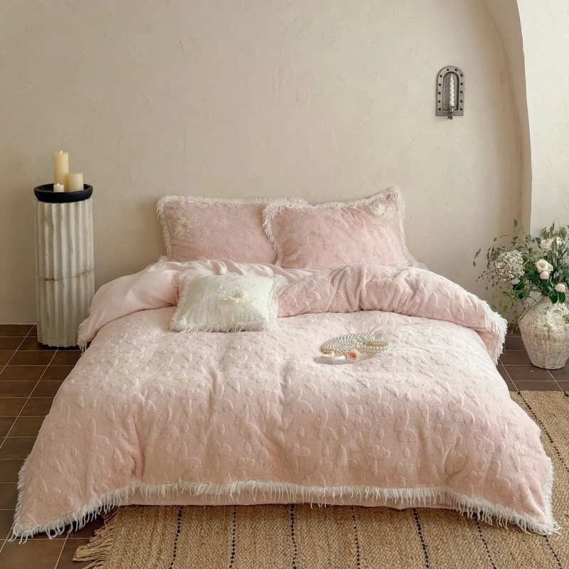 【晴美】高克重兔毛绒雕花四件套-晴川全系列