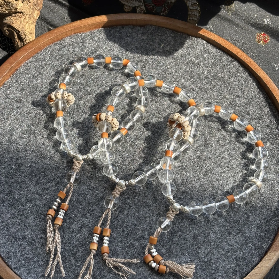 042215手工串珠白水晶手链搭配925银