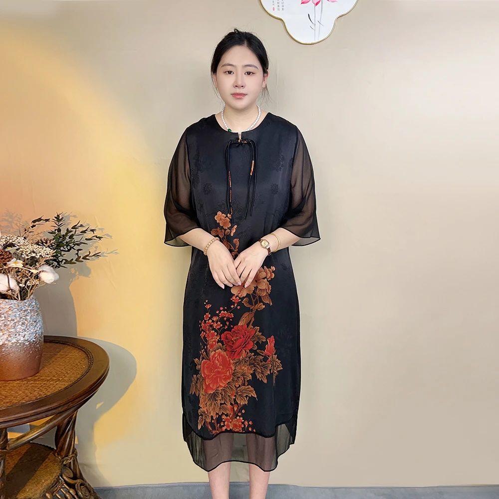 【盛世牡丹】中老年妈妈气质连衣裙宽松显瘦夏季洋气新中式改良旗袍