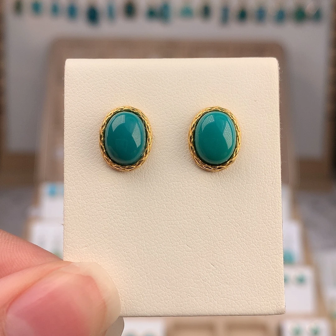 绿松石银S925镶嵌耳饰
