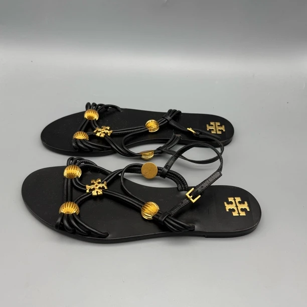 95新 TORY BURCH/汤丽柏琦 142 系扣 小金标 女凉鞋