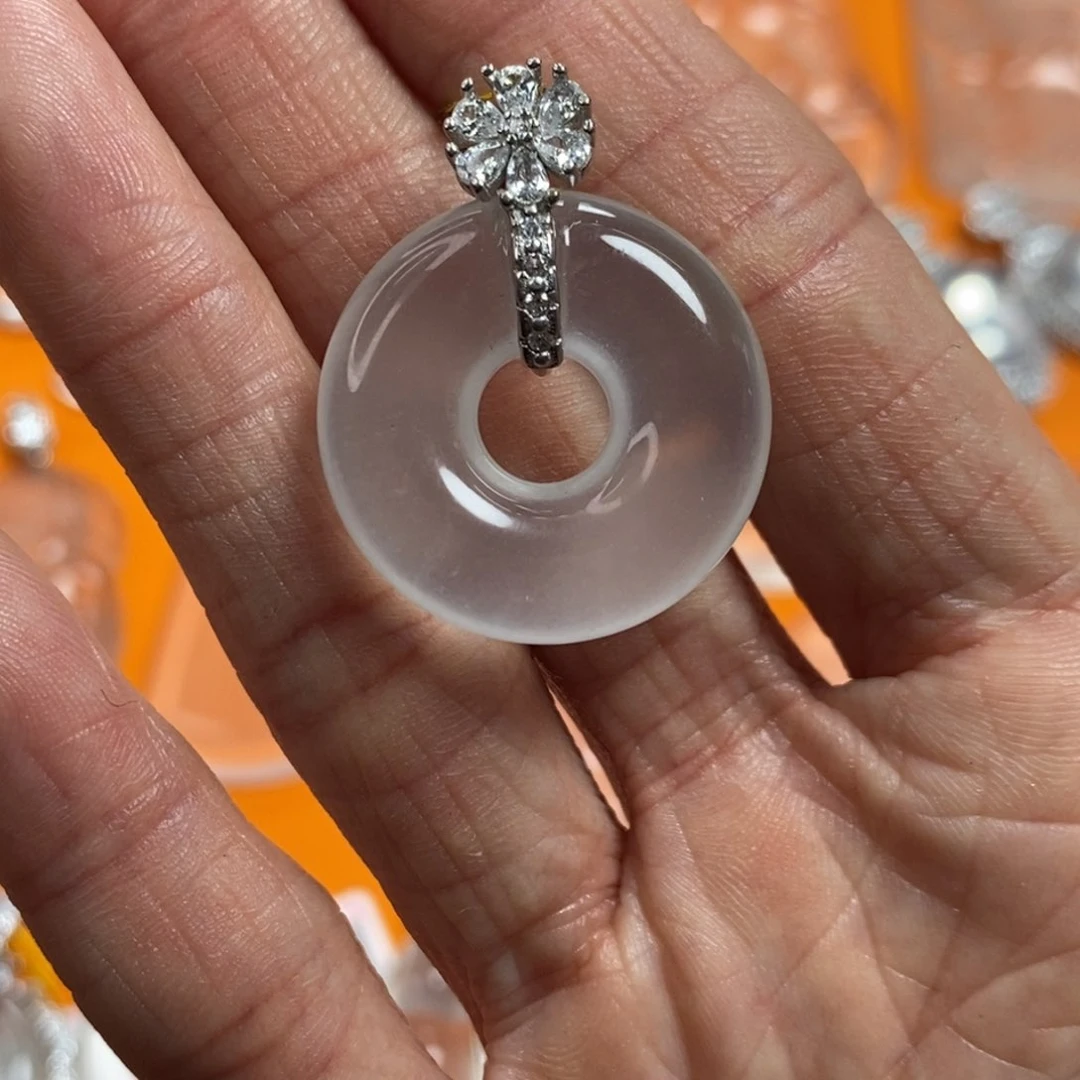 石英质玉甜甜圈银S925镶嵌