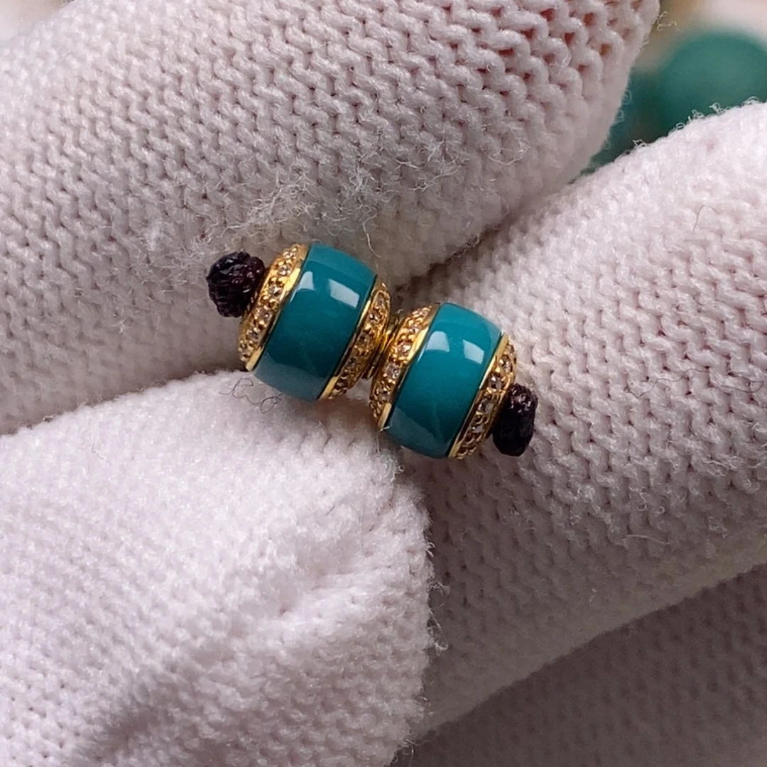 18K金镶嵌绿松石汉堡珠Aa500//6mm