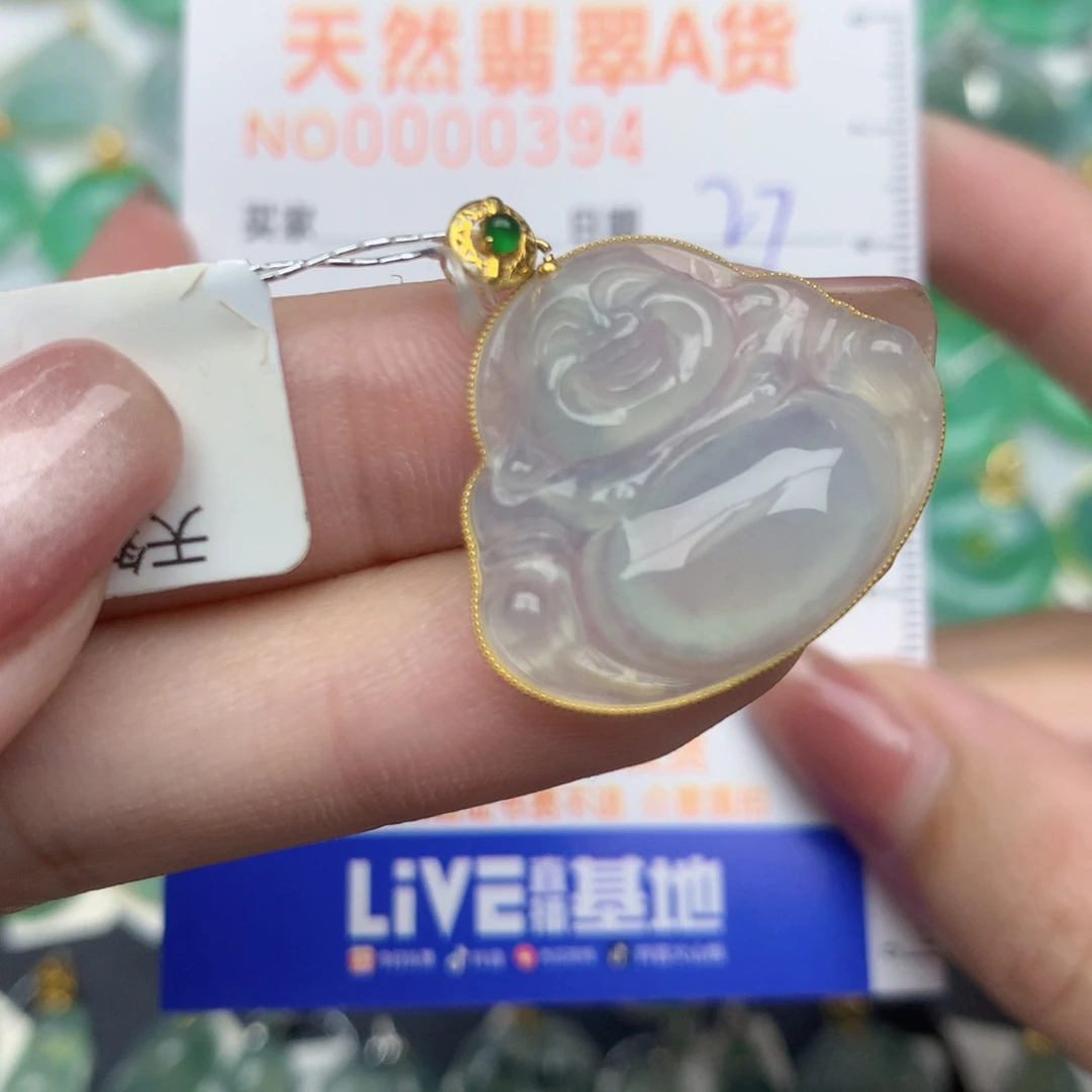 翡翠18K金镶嵌颈饰佛公