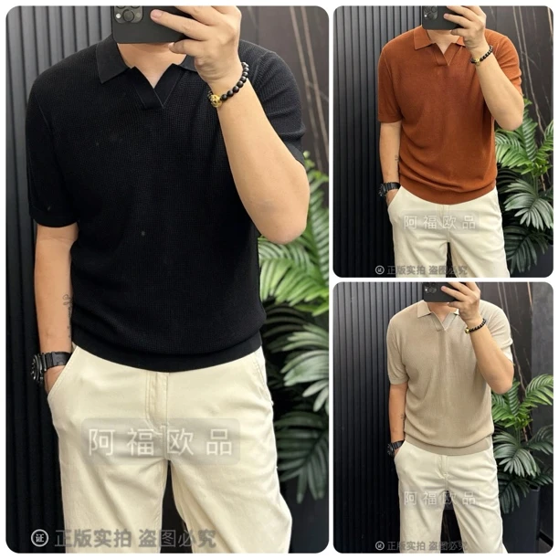 【阿福欧品】杰*家轻奢老钱桑蚕丝醋酸海鸥领POLO衫