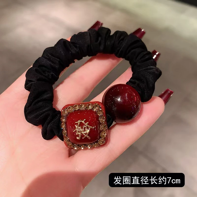网红新年款發财方块发圈女韩版百搭扎马尾丸子头皮筋本命年发饰是