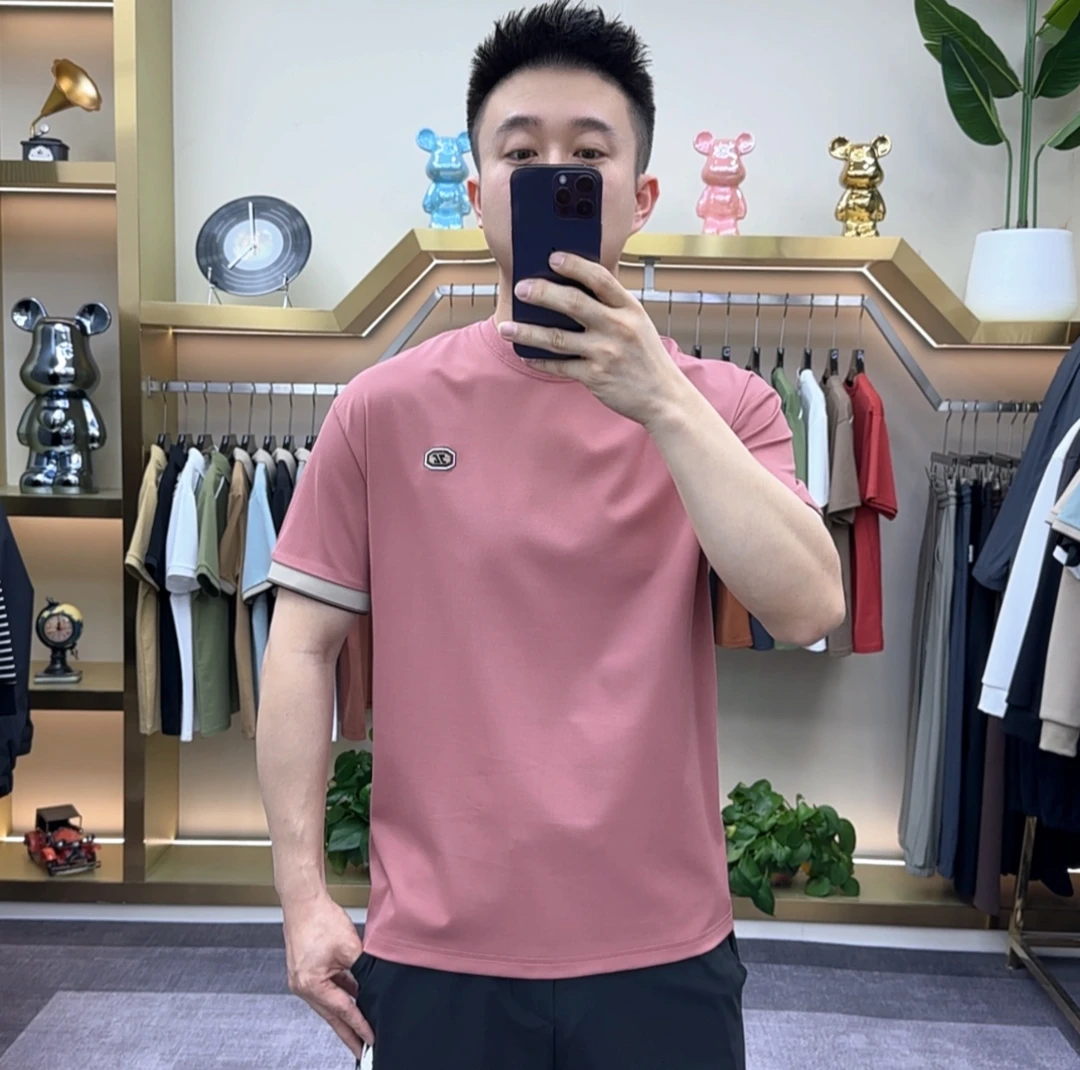 夏季男士男装半袖洋气百搭袖口撞边休闲短袖大码宽松显瘦上衣潮流