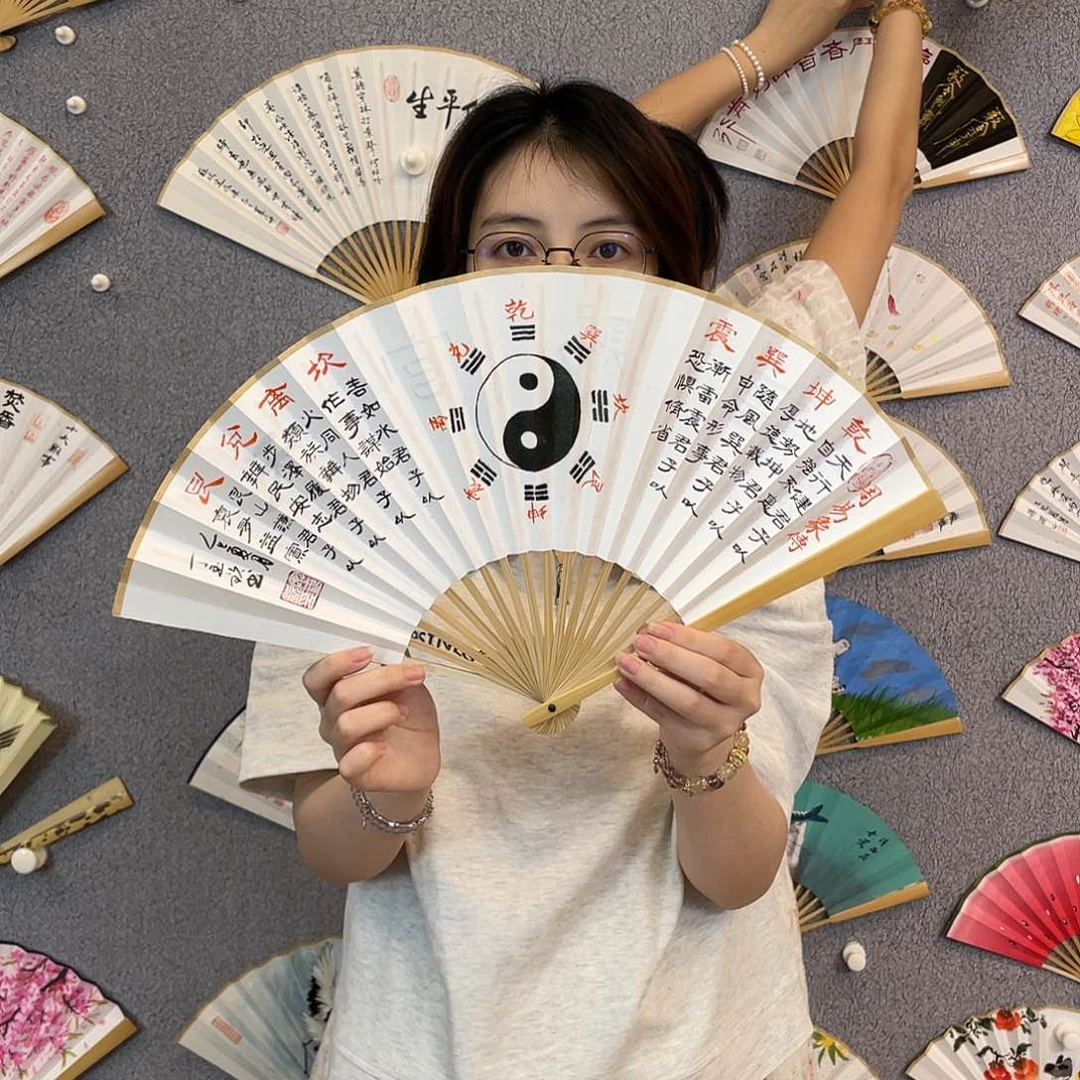 书法8寸玉竹-纯手绘-文玩扇骨（默认粘好）