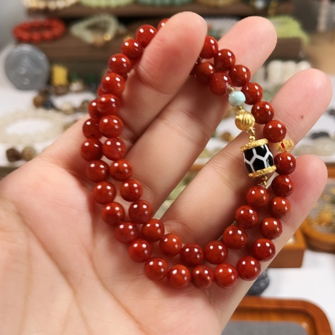 南红玛瑙18K金镶嵌1南红双圈
