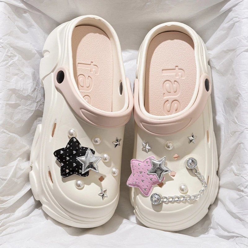 8.0厚底洞洞鞋女款2025新款增高防滑踩屎感夏季外穿黑色凉拖鞋女