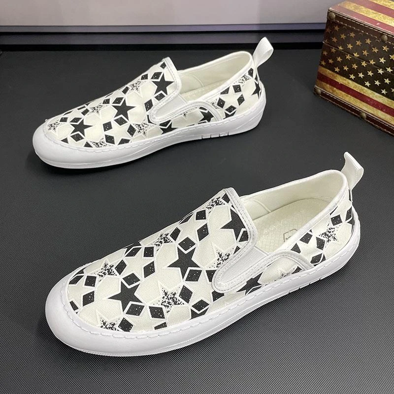 男鞋2025夏季透气一脚蹬帆布鞋精神小伙潮流百搭休闲运动小白鞋男