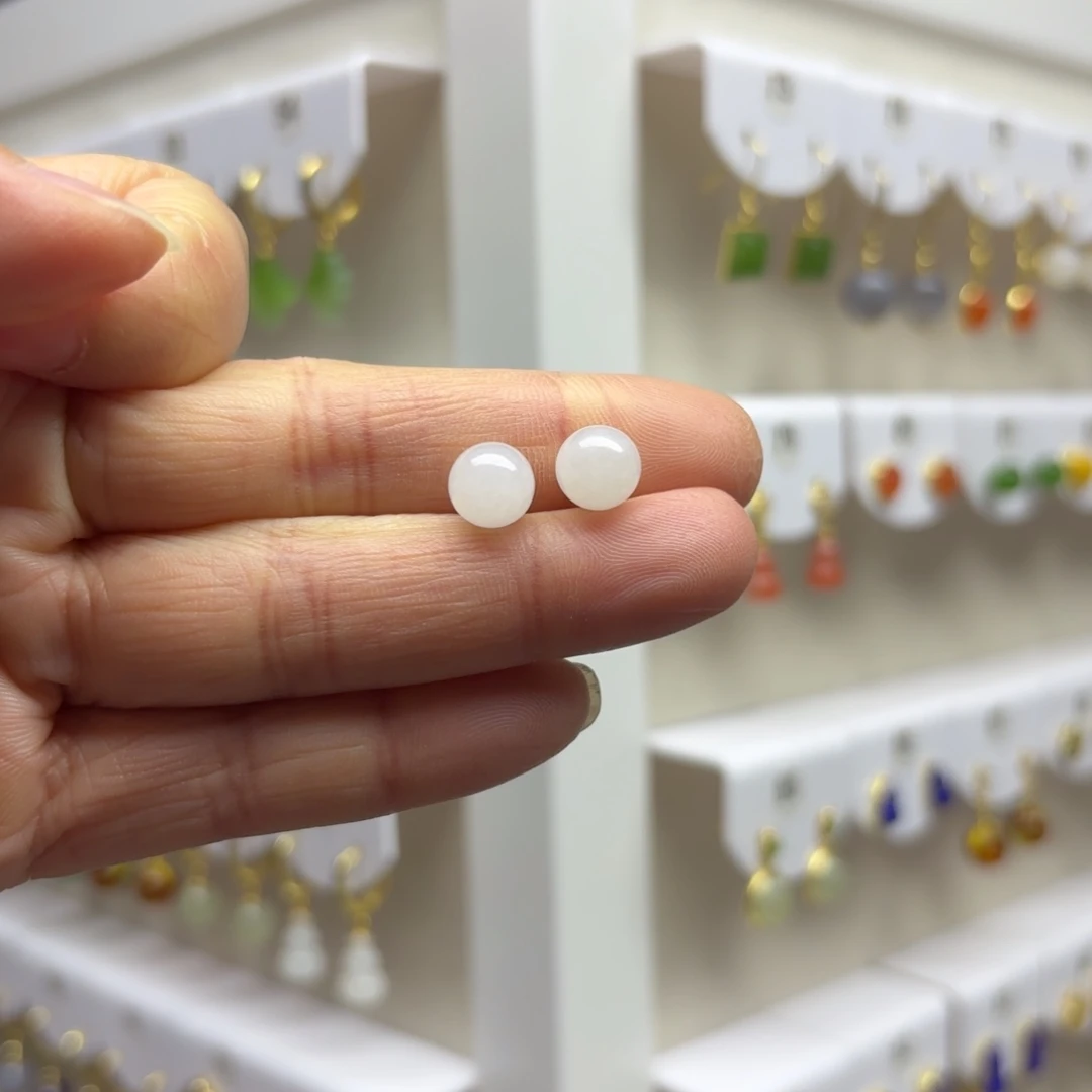 和田玉银S925镶嵌耳饰