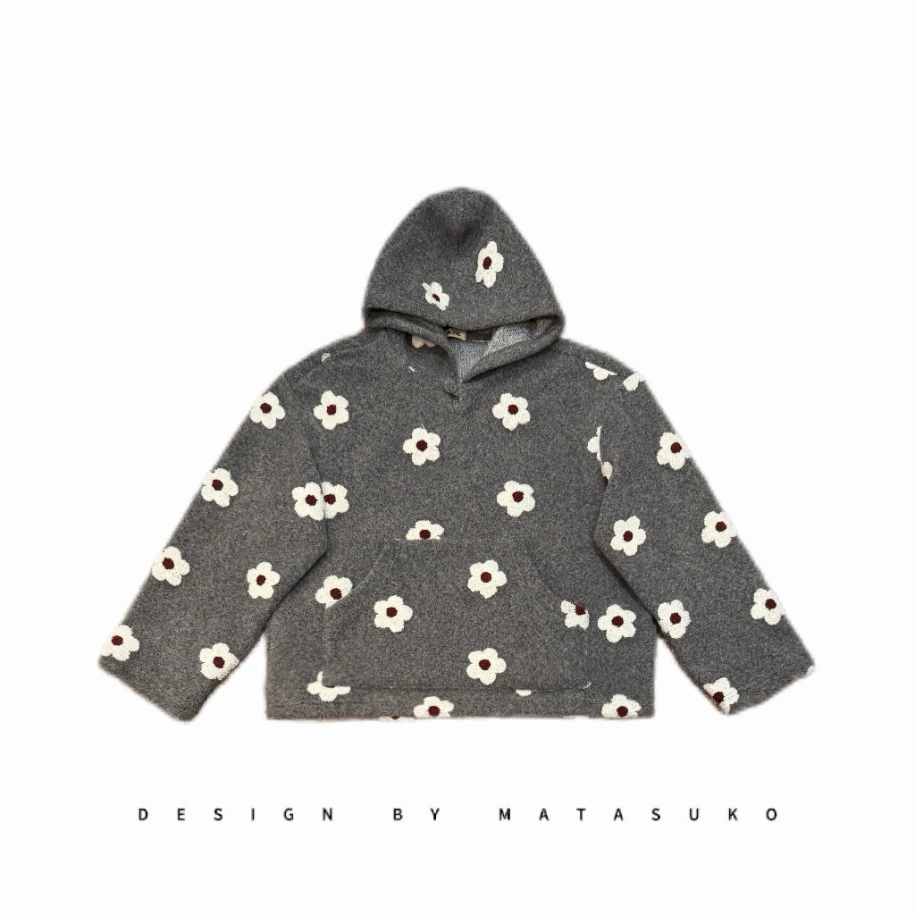 MATASUKO 碎花满印 摇粒绒刺绣工艺 秋冬加厚连帽长袖卫衣