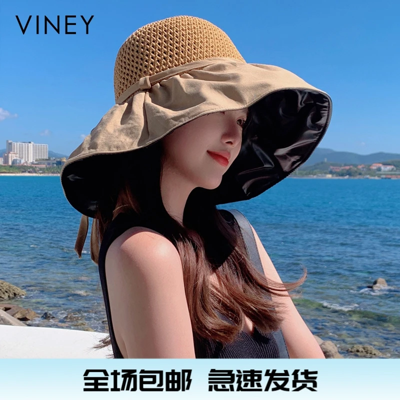 Viney防晒帽女2025新款户外百搭大帽檐防紫外线太阳帽遮阳渔夫帽