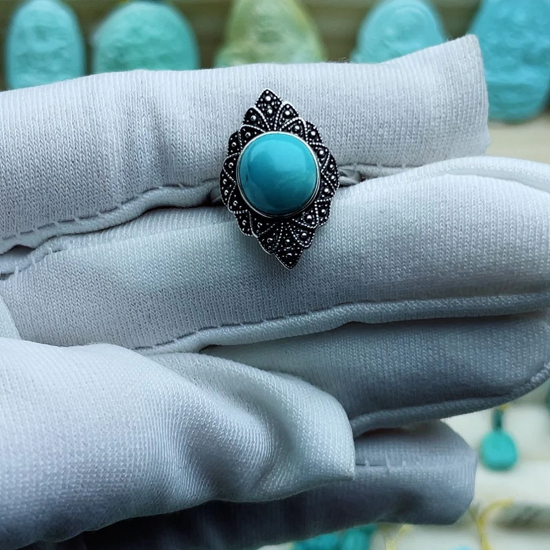 银S925镶嵌绿松石珠宝半成品