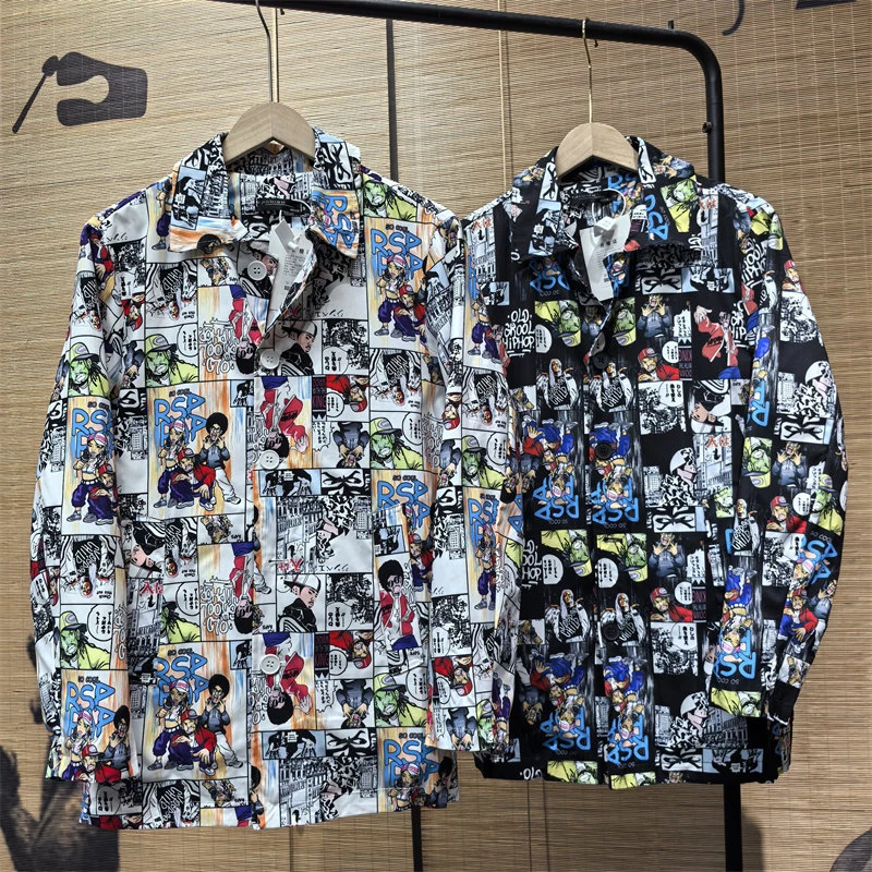 25C3A1美式复古涂鸦衬衣款外套春季薄款夹克宽松休闲嘻哈印花上衣