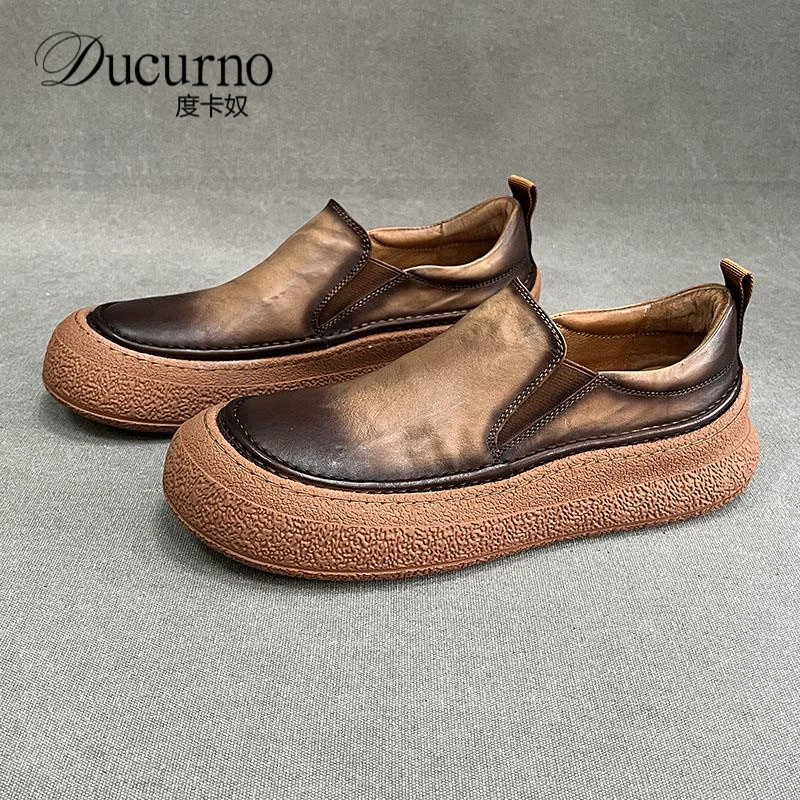 懒人鞋男高端冬季潮流一脚蹬乐福鞋复古百搭厚底休闲皮鞋软底板鞋