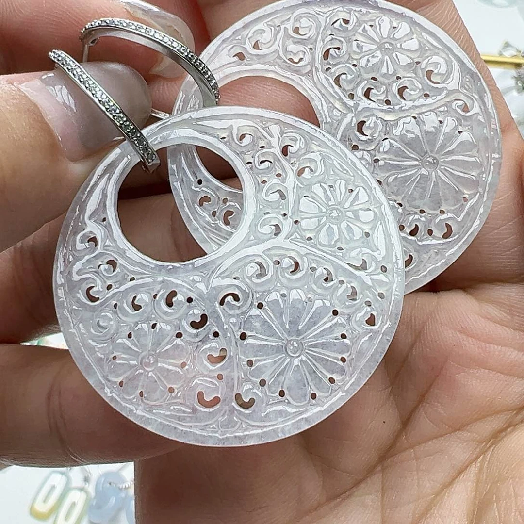 翡翠银S925镶嵌耳饰天然缅甸A货翡翠