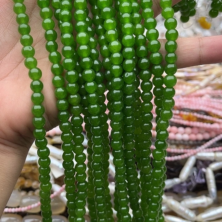 玛瑙/玉髓未镶嵌珠宝半成品2条6mm碧玉