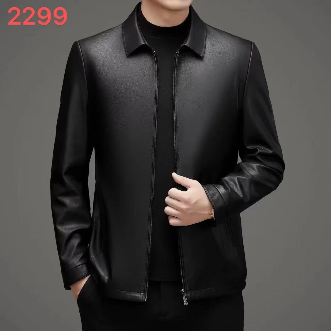 【海宁】立领山羊皮中年皮衣男士翻领皮夹克秋冬高档真皮外套