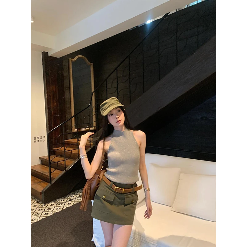 2025夏季新款性感辣妹风无袖背心女高腰显瘦百搭包臀半身裙两件套