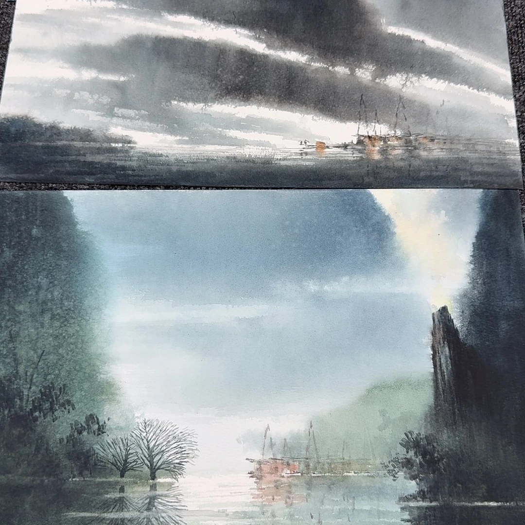 石***控国画崔明大水彩画作品2张