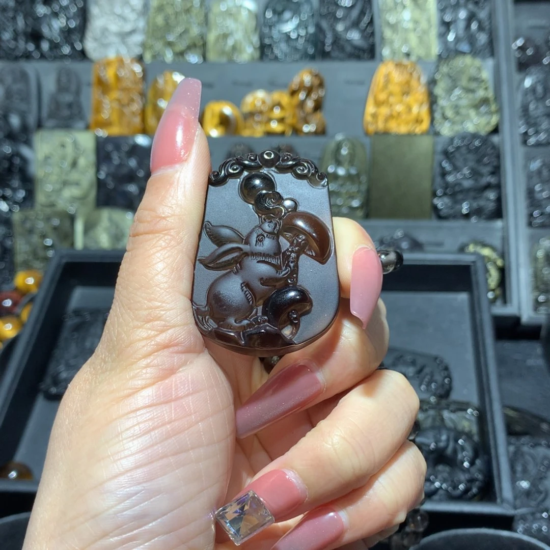 黑曜岩吊坠(赠链)未镶嵌逃****爷