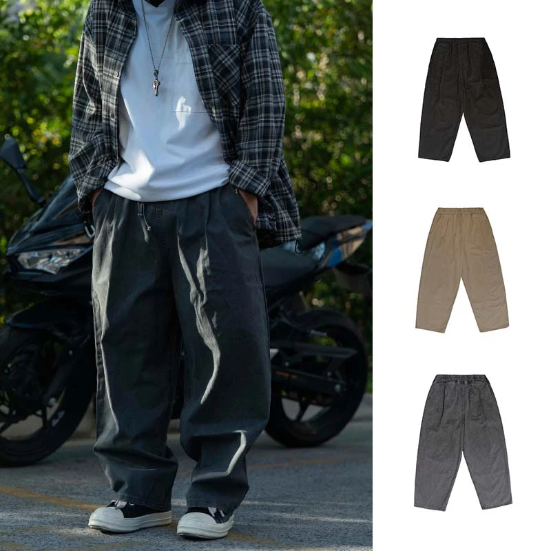 【250g洗旧廓形老爹裤】高街层次感慵懒风男女松紧腰宽松休闲裤2520