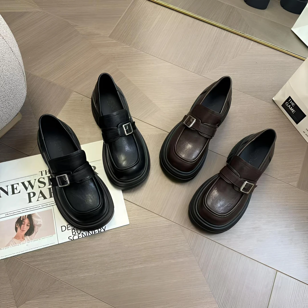 单鞋女2025春季新款休闲百搭复古英伦风小皮鞋女厚底配裙子乐福鞋