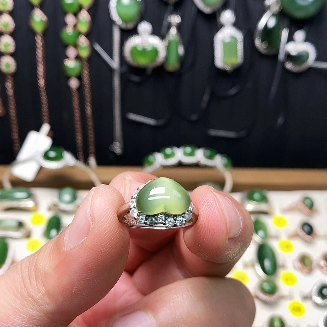 和田玉（碧玉）银S925镶嵌戒指