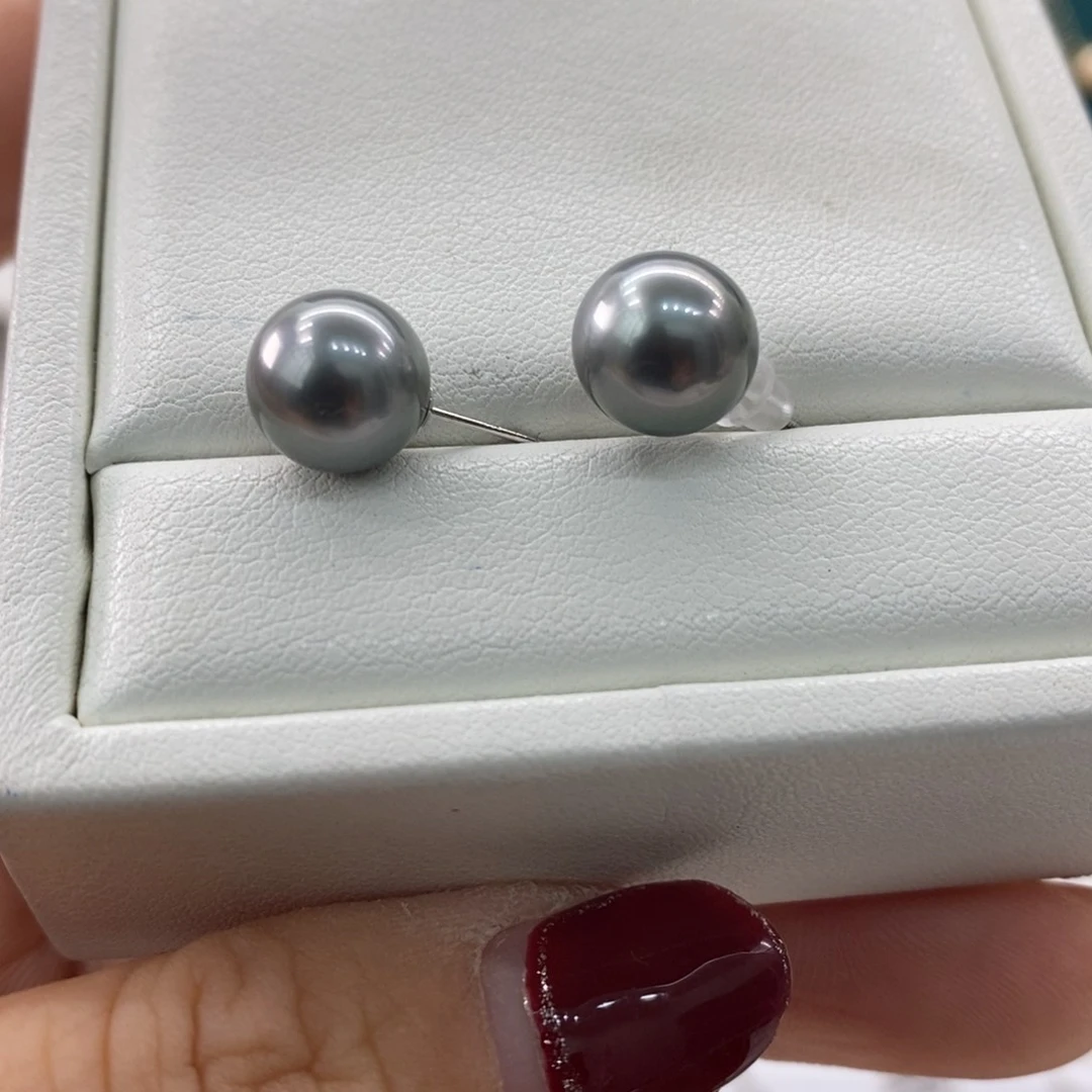 海水珍珠耳饰18K金镶嵌9-10m m