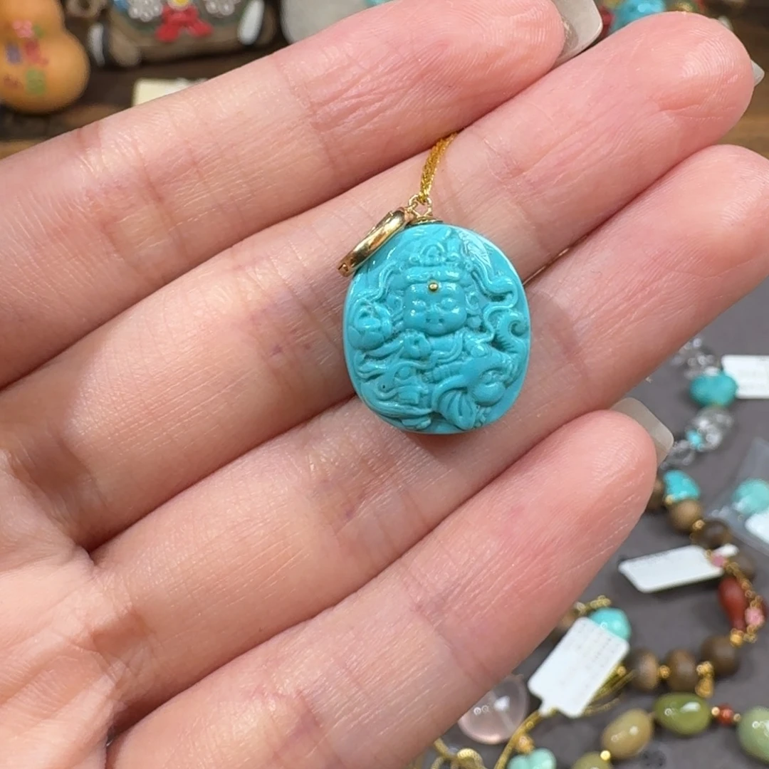 绿松石18K金镶嵌吊坠(不含链)普贤