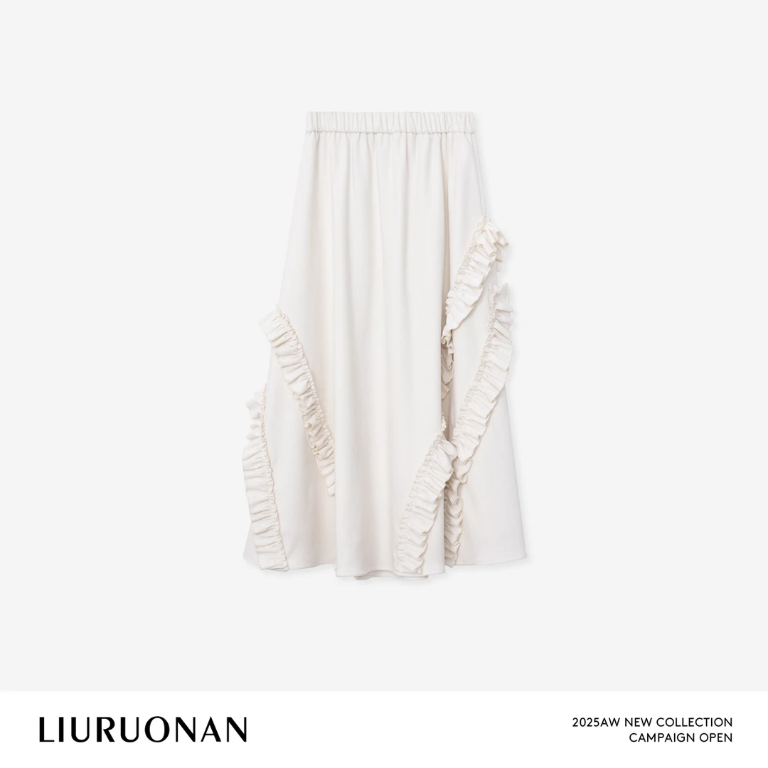 LIURUONAN 25WIN【外滩漫步】小众设计感不规则荷叶边松紧腰半身裙
