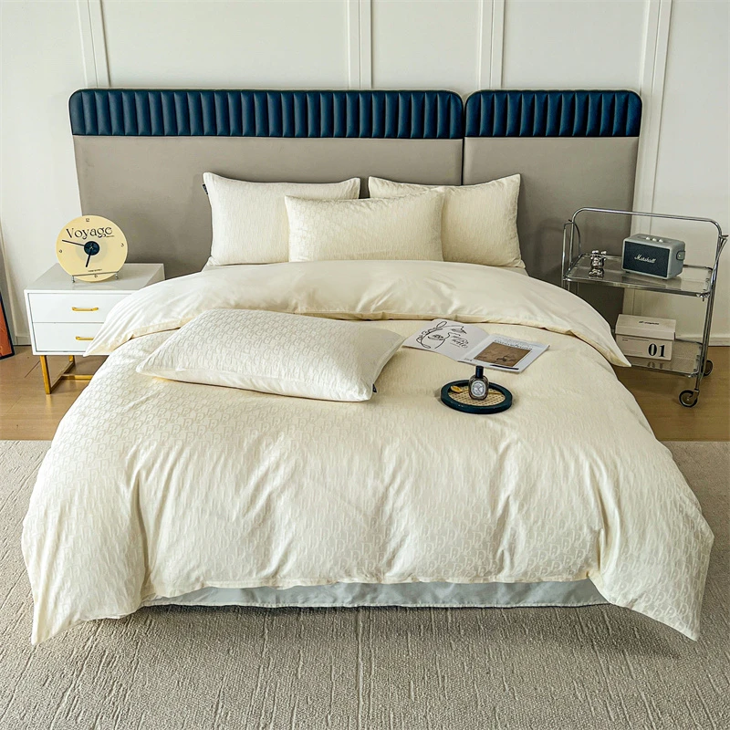 【晴美】简约轻奢全棉提花四件套-棉白