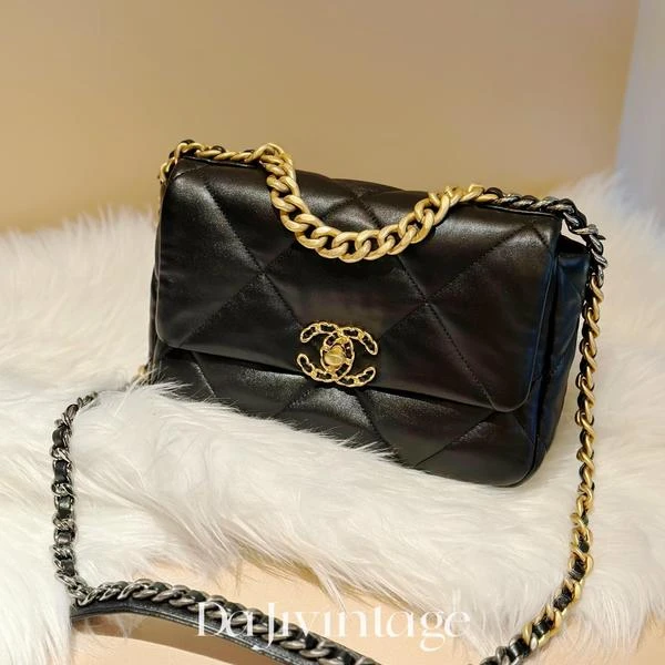 大吉中古/Chanel香奈儿黑金小号19bag斜挎包