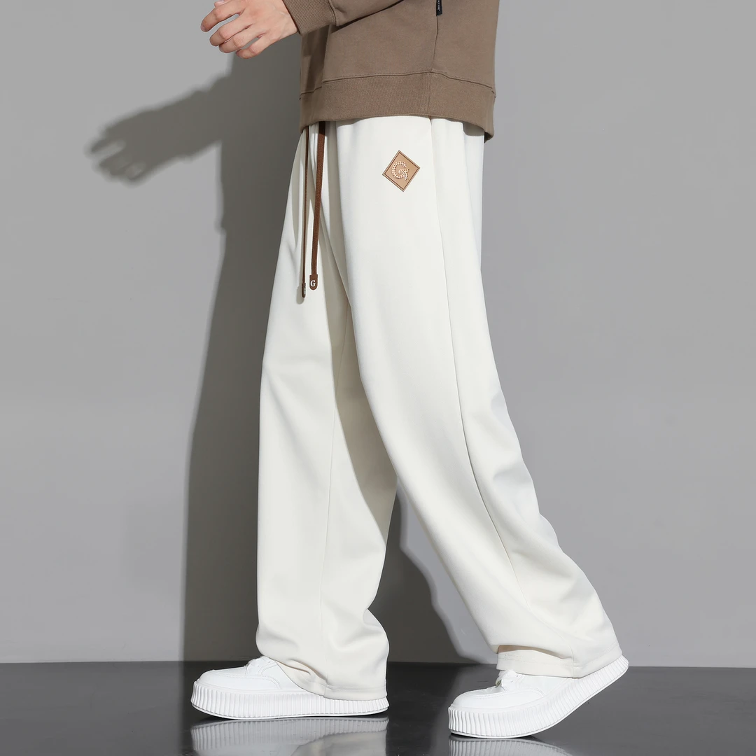 米白裤子男士春秋季2024新款直筒卫裤宽松青少年阔腿运动休闲长裤